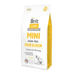 BRIT Care Mini Hair and skin – Храна за бели раси хипоалергена (лосос и харинга) 7кг.