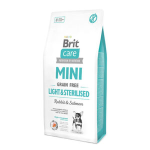 Brit Care Mini Light & Sterilised – Храна за стерилизирани мини раси хипоалергена (Зајак и лосос) 7кг.